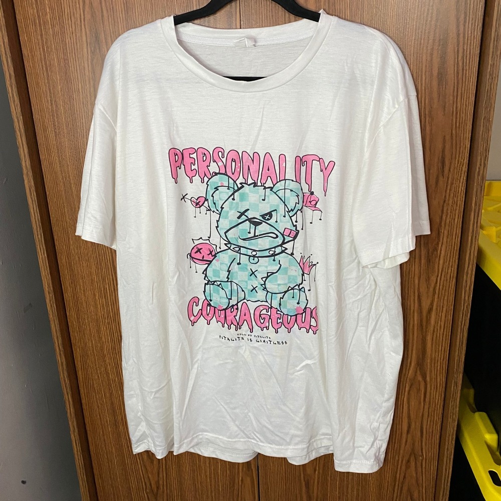 Graphic T-Shirt and Shorts Set Mens XXL White Teal Bear Streetwear